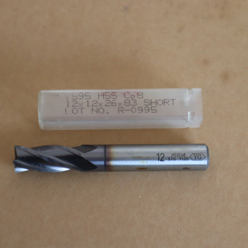 Finish Cobalt End Mill Φ12 TIN Coated Short 3F, YG